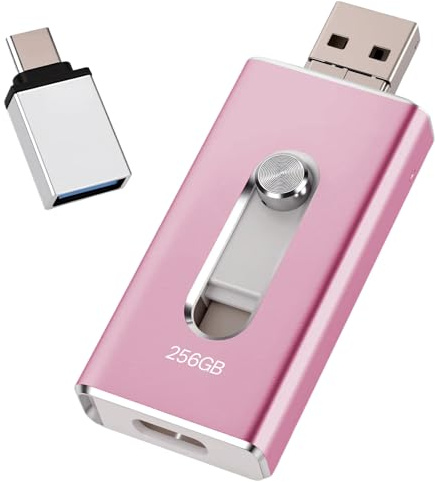 USB Stick 256GB für iPhone, MFi-zertifizierter 4-in-1 Speicherstick für iPhone/iPad/Android/PC,Flash-Laufwerk mit USB 3.0, Micro-USB, USB-C, Schnelle Datenübertragung, Backup für Fotos & Videos, Rosa