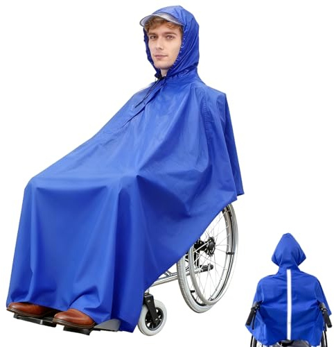 Regncape rullstol vuxna, reflekterande rullstolsregnponcho, vattentätt regnskydd med solskydd, seniorer mobilitetscooter, mackintosh, för män och kvinnor rullstolsförare (blå 115 x 70 x 145 cm)