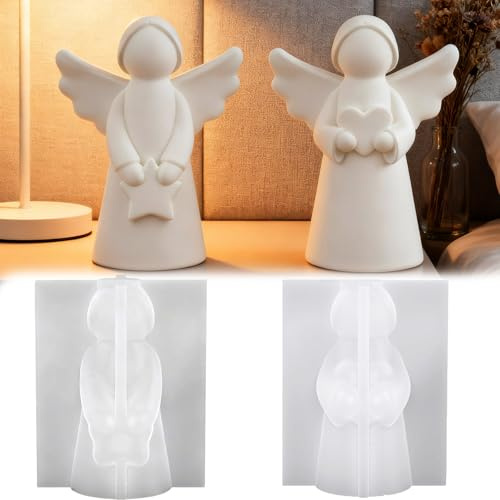 Silikonform Engel,2/4 Stück 3D Silikonformen Gießformen Engel,Weihnachts-Kerzenform Für Gips & Wachs,Silikonformen Gießformen Weihnachten Für DIY Weihnachtsdeko Handwerk (B1)