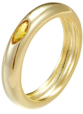 Stfery Bague Mariage Or 9 carats Femme, Anneau Sertie de Citrine Jaune Marquise, Bague Or Jaune 375 Taille 57