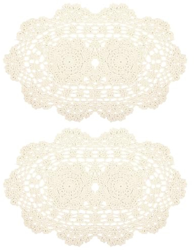 2Pcs Vintage Lace Placemats, Cotton Crochet Lace Table Runner Doilies