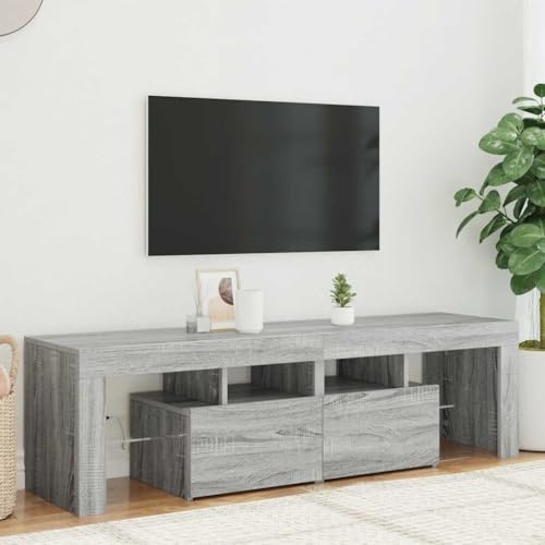 Meuble TV Moderne avec Éclairage LED RGB Ambiant, Meuble Média de Salon Gris Sonoma 140 cm, Rangement Pratique pour Télévision, Console de Jeu, Déco Salon et Salle à Manger