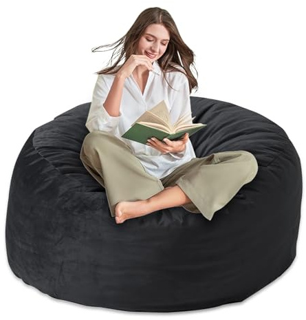 Yagamo 3FT Bean Bag Chair for Adults/Teens-with Memory Foam Filling, Bean Bags with Ultra Soft Washable Velvet Cover, BeanBag Sofa for Living Room, Bedroom and Gaming Room -3FT, Black