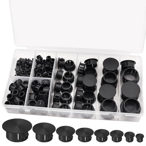 135 tapones de plástico negro surtidos, cubiertas de botón de muebles a presión, 8 tamaños de 6 mm a 25 mm, para paredes, tapones redondos para muebles