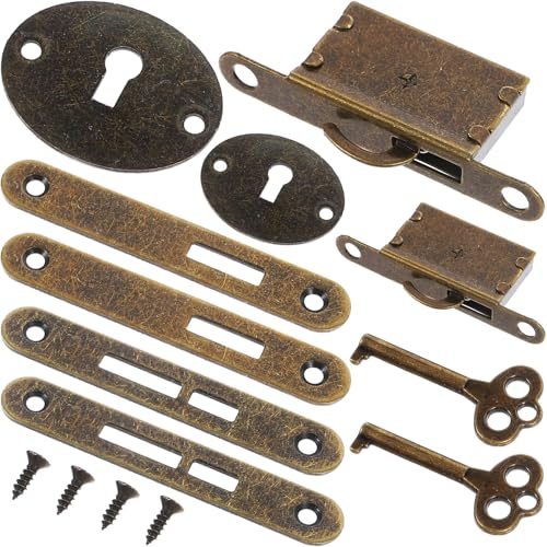 Lurrose 2 Sets Vintage Wooden Box Lock Hardware Kit Hidden Cabinet Jewelry Box Locks Antique Brass Finish Small Drawer Decorative Padlocks