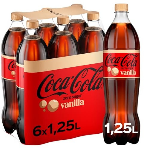 Coca-Cola zero sugar Vanilla Cola, Softdrink ohne Zucker, 6 x 1,25 l | Zuckerfreies, kalorienfreies, koffeinhaltiges Erfrischungsgetränk mit Vanille-Geschmack