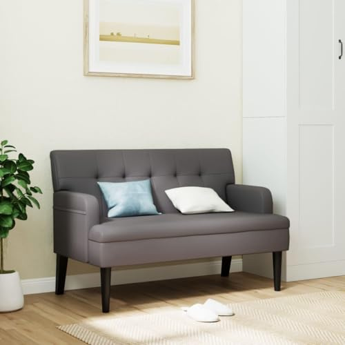 FWIKDUN Sitzbank mit Rückenlehne 112x65,5x75 cm Grau Kunstleder Polstergarnitur Sitzmöbel Sofabank mit gepolsterten Armlehnen und Holzbeinen