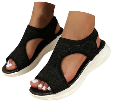 Générique Sandales Femme - Été Confortable Orthopedique Chaussure Ete Sandale Chaussures Orthopédique Sandales Orthopédiques Respirantes en Tricot Semelle Souple Chaussures Décontractées, Noir 38
