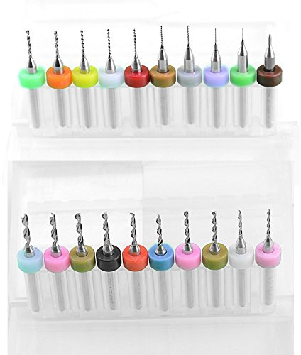 BGTXINGI Mikrobohrer-Set, 20 Stück, für Leiterplatten, Hartmetall, Wolframstahl, Schaft 0,10 mm bis 1,0 mm und 1,1 mm bis 2,0 mm (je 1 Stück)