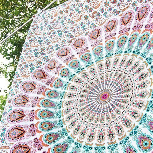 Popular Handicrafts Wandteppich, Wandbehang, Hippie-Mandala, böhmisch, Hippie, psychedelisches Design, indisch, indisch, magisch, Tagesdecke, 215 x 230 cm, Rot/Gelb