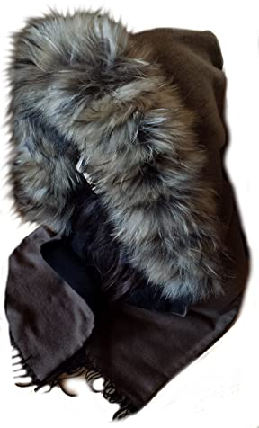 MERRYLAND Kapuzenschal Echt Fell Fellstreifen Schal Kapuzenstreifen Stola Kapuze Fur Hoodie Echtfell Schalmütze