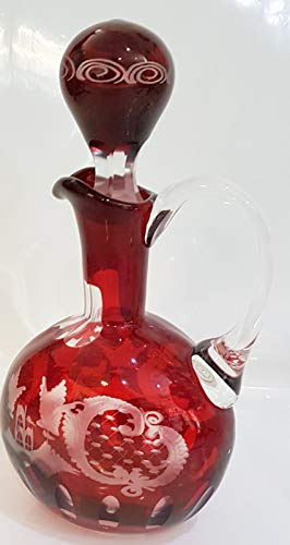 Egermann jarra de cristal antiguo, botella de vidrio soplado a boca y corte de la mano antigua Bohemiaen colour rojo y claro, botella de cristal con cierre Egermann Altura aprox 27,5 cm