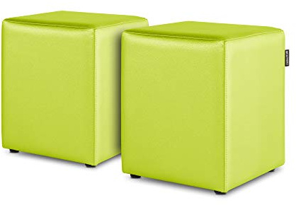 Happers Set aus 2 Sitzwürfeln aus Kunstleder Grün. Sitzhocker und Fußstütze für das Wohnzimmer oder Schlafzimmer
