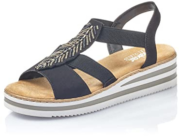 Rieker Damen Riemchensandalen V02C1, Frauen Sandalen,Strandschuhe,Sandaletten,Sommersandalen,bequem,flach,Sommerschuhe,schwarz (00),40 EU / 6.5 UK