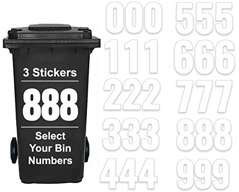 Sara Prints 3 x Plain White Number 8 Wheelie Bin Vinyl Waterproof Stickers V1027
