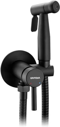 GRIFEMA Doccia per Bidet Portatile, Rubinetti per Bidet con Supporto, Miscelatore Bidet ad Acqua Calda e Fredda, Cromo, Nero, G154B-1