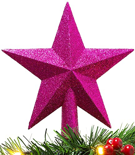 Christmas Concepts® 20cm Glitzer-Baumkronen-Sterndekoration – Weihnachtsbaumspitze (Hot Pink)
