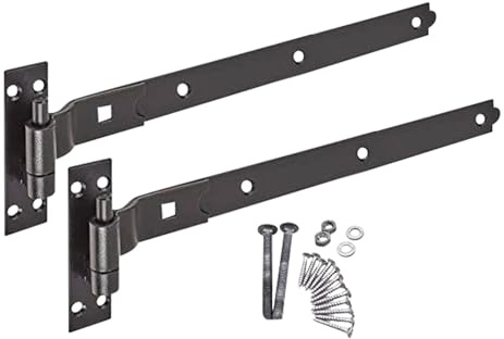 EAI Cranked Gate Hinges | 600mm / 24 Inch Heavy Duty Hook and Band Gate Hinges | Black - 1 Pair