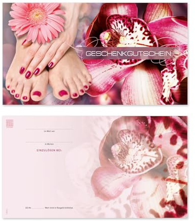 GESCHENKGUTSCHEINcom by POS-HAUER. 25 Gutscheine, blanko zum selbst Ausfüllen. Für Fingernagelstudio Fußpflegepraxis.