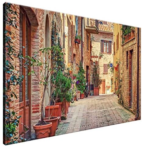 Estika Leinwand bilder - Gasse in der Toskana - 120x80 cm, 1 teilige kunstdruck - Wandbilder wohnzimmer, schlafzimmer, Moderne wanddeko, Bild auf leinwand - Italien bilder - 3876A_1B