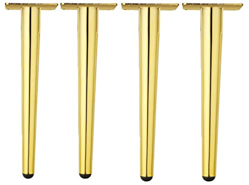 Osring 12 Inch Furniture Table Legs Golden, Steel Round Tapered Modern Sofa Feet, Straight Metal Furniture Legs Hardware for Cabinet and Couch, 4 Pack