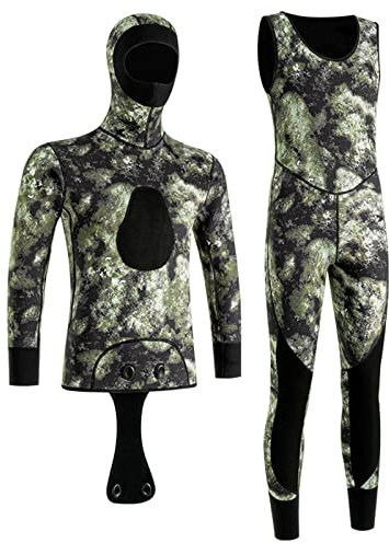 Speerfischen-Neoprenanzüge Für Herren 3/5MM Camouflage 2-teilige Neopren-Kapuze Langarm-Taucheranzug Halten Sie Warme Schnorchelanzüge Zum Surfen Schwimmen (Farbe : 3mm, Größe : S)