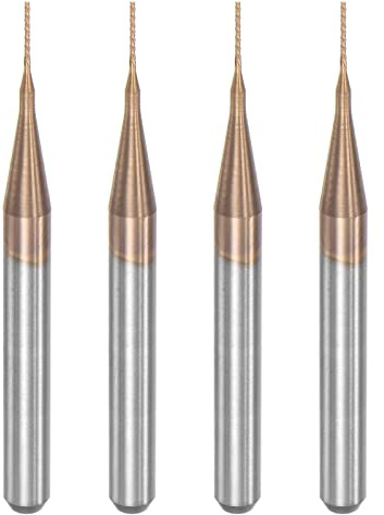 sourcing map 4 Stück VHM Schaftfräser 0.4 mm, Klingenlänge 3 mm Titanbeschichtet-Beschichtung CNC Fräser für Edelstahl, Verbundwerkstoffe und Legierungen