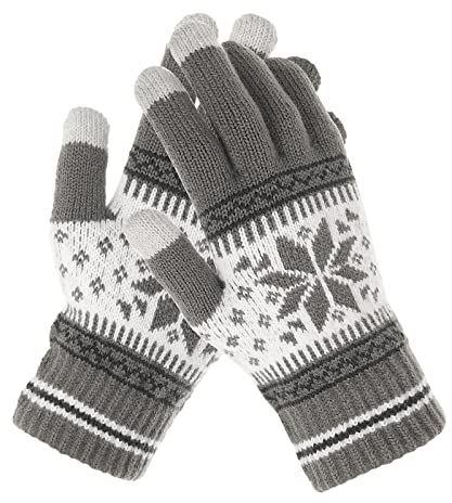 WLLHYF Winter Touchscreen-Handschuhe Schneeblumendruck Winter Dicke Strickhandschuhe SMS Fäustlinge Warme Touchscreen-Fäustlinge für Damen Herren Weihnachtsgeschenke