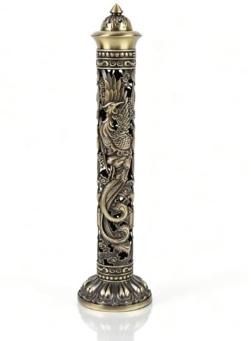 Räucherturm-Brenner-Halter, tragbarer Bronze-Drachen-Phoenix-Räucherstäbchen-Halter, ertikaler Räucherstäbchen-Ständer mit Auffänger für Heimdekoration, Teestube