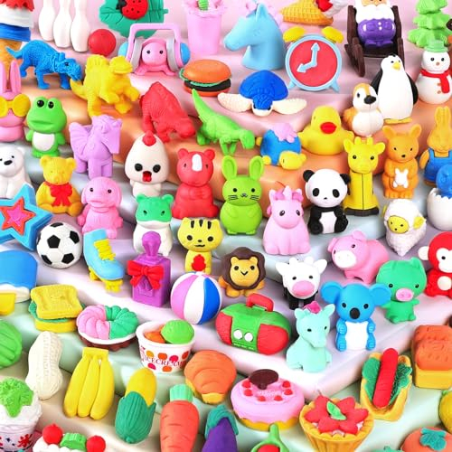 Moosia 60 Stück Tier-Bleistift-Radiergummis für Kinder, Großpackung für Schreibtisch, Haustierspielzeug, 3D-Mini-Puzzle-Radiergummis, Schatzkiste, Spielzeug, Spielpreis, Partygeschenke, Geschenk,