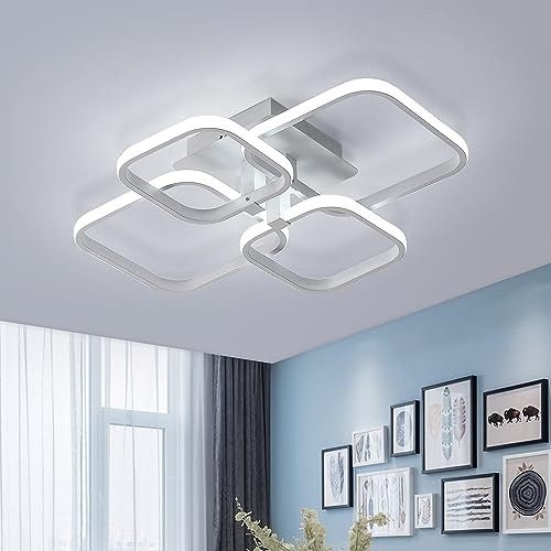 Comely Modern LED Ceiling Light, White Squares Design Chandelier Ceiling Lights 60W 6750LM, Acrylic Ceiling Lamp for Living Room Bedroom Kitchen Room Lounge Office, Cool Light 6500K