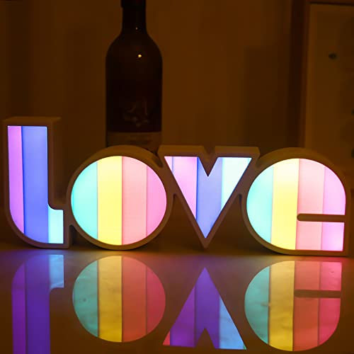 Jorunhe USB-betriebenes LED-Liebesschild, Hochzeitsschild für Valentinstag, Neonlichter für Schlafzimmer, Mädchenzimmer, Kinderzimmer, Neon-Wandschild, USB/Batterie (Regenbogen)