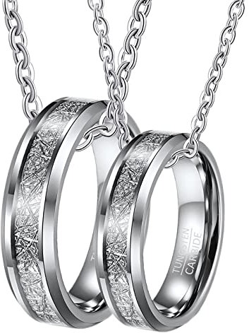 BCughia Partnerketten Personalisiert, Partner Kette Ring Silber Halskette Gravieren 6 mm Silberring Inlay aus Metall Necklace für Frauen