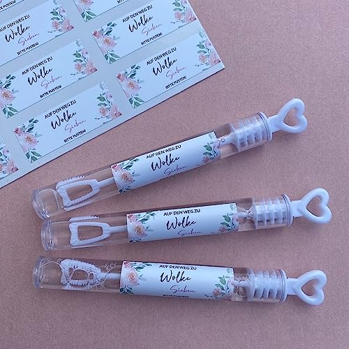 48 Stück Seifenblasen zur Hochzeitt Wedding-Bubbles Wolke Sieben Boho mit Blumen rosa weiß & grün Zubehör Trauung Gastgeschenke Tisch-Deko Hochzeits-Deko