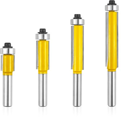 Ortviai 4 Pièces Fraise Defonceuse 8mm, Tige Fraise à Affleurer, Fraise a Copier Avec Roulements, Fraise Defonceuse, Fraises à Rainurer pour Défonceuse, pour Couper et Tailler le Bois