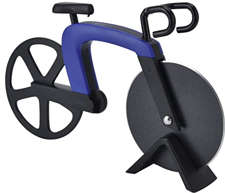 Pizzamesser in Fahrradform, Pizzaschneider mit Antihaftbeschichtung, Harmlos, Spitz für den Haushalt (Blau)