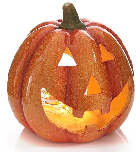 mucHome Windlicht Kürbis aus Keramik Herbstdeko Halloween Teelicht Laterne Lampe (Model 2: 1x ⌀17cm; Höhe: 17cm)