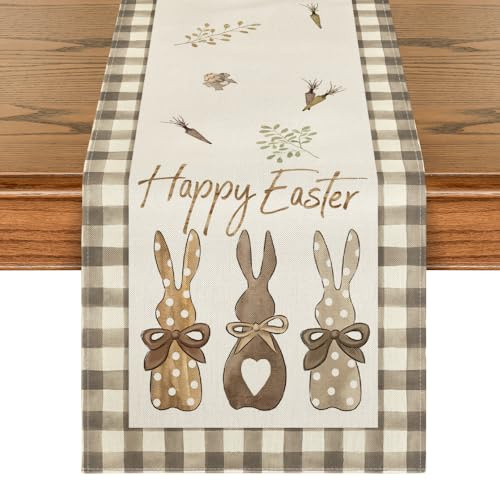 Artoid Mode Büffelkaro Hase Karotten Ostern Tischläufer, Saisonnal Frühling Küche Esstisch Dekoration Drinnen Urlaub Party Dekor 40x180 cm
