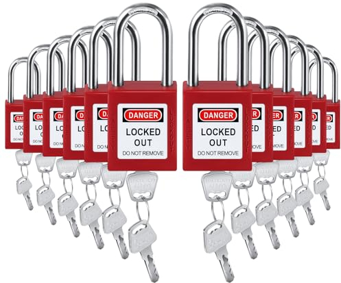 Landhoow 12 Set Lockout Tagout Locks Set, Safety Padlock, Loto Locks Keyed Differently Lock 2 Keys Per Lock Tag Out Padlocks for Electrical Lockout Tag Out Stations and Devices Kits (Red)