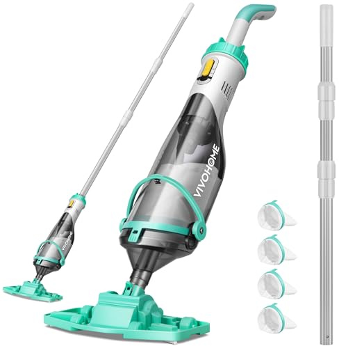 VIVOHOME 213cm Aspirateur de Piscine sans Fil, Puissance d'Aspiration jusqu'à 70LPM, Nettoyeur de Piscine Portable avec 4 Sacs Filtrants, pour Piscine Hors-Solet et Enterrée, Spa
