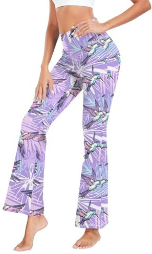 Fustylead Flying Hummingbirds Damen-Yogahose, hohe Taille, Stretch, Glockenunterteil, ausgestellte Yogahose, violett, XL