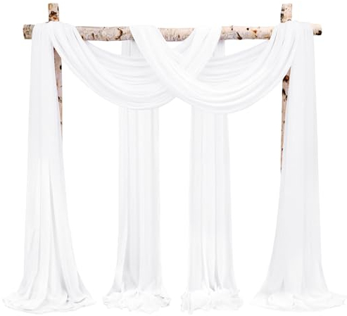 Showgeous 4 Packs Querbehang Cremeweiß 73cmx610cm Tüll Foto Hintergrund Hochzeit Vorhang Deko Weiss Chiffon-Stoff Hochzeitsbogen Gardinen für Laube Hochzeit Torbogen Zeremonie Fotografie Party