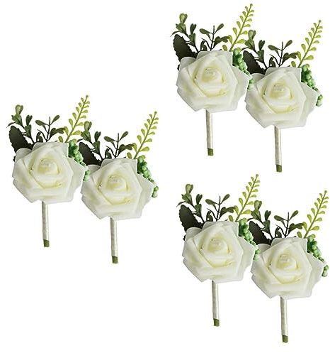 Zerodeko 6 STK Bräutigam Trauzeuge Corsage Abschlussball Requisiten Hochzeit Brosche Bräutigam Dekorationen Abschlussball Corsage Braut Anstecker Frisch Bankett Metall Weiß Blumen