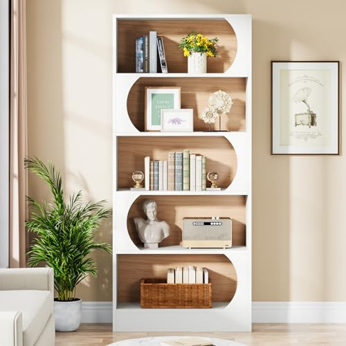 Tribesigns Bibliothèque à 5 Niveaux, 180CM Étagères de Rangement, Grande Bibliothèque Cubique Ouverte, Étagères d'Affichage en Bois pour Chambre à Coucher, Salon, Bureau, Blanc Noyer