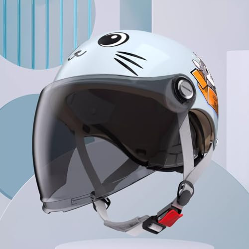 QJWMatic Motorradhelm Kinderhelm Cooler Vintage Roller Mopedhelm ATV Street Jet Cruiser Helm Jungen und Mädchen im Alter von 3–16 Jahren F,45-55CM