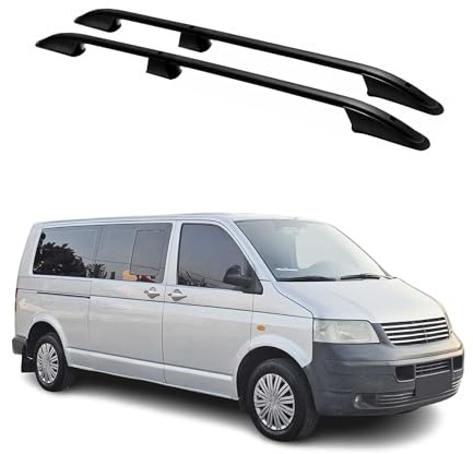 Dachreling Dachgepäckträger kompatibel mit VW Transporter T5 L2 Langer Alu Schwarz 2X
