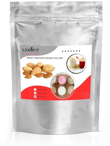 Luxofit Nuss Geschmack Whey Proteinpulver, Eiweißpulver mit L-Carnitin, Muskelaufbau Ergänzung, Fitness Ergänzungsmittel, schnelle und einfache Zubereitung (1 Kg, Mandel)