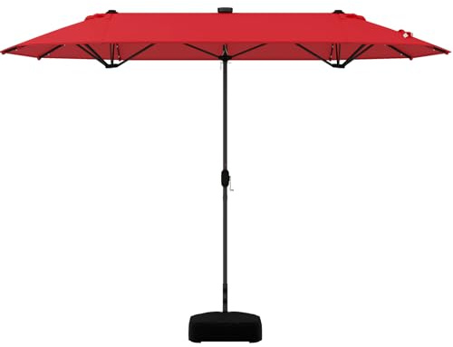 KOMFOTTEU Sombrilla Doble 4 x 2 m con Luces LED y Base | Parasol Rectangular con Manivela, Protección UV para Balcón, Piscina, Patio