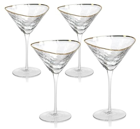 Bec's Designs Martini-glasögon set med 4, handhamrad kristall, guldkant
