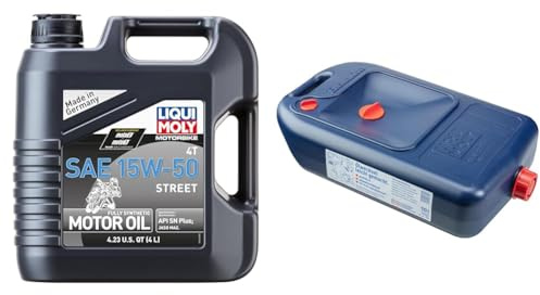 LIQUI MOLY Motorbike 4T 15W-50 Street | 4 L | Motorrad Synthesetechnologie Motoröl | Art.-Nr.: 1689 & Ölwechselkanister | 1 Stk | Ölwechsel-Zubehör | Art.-Nr.: 7055